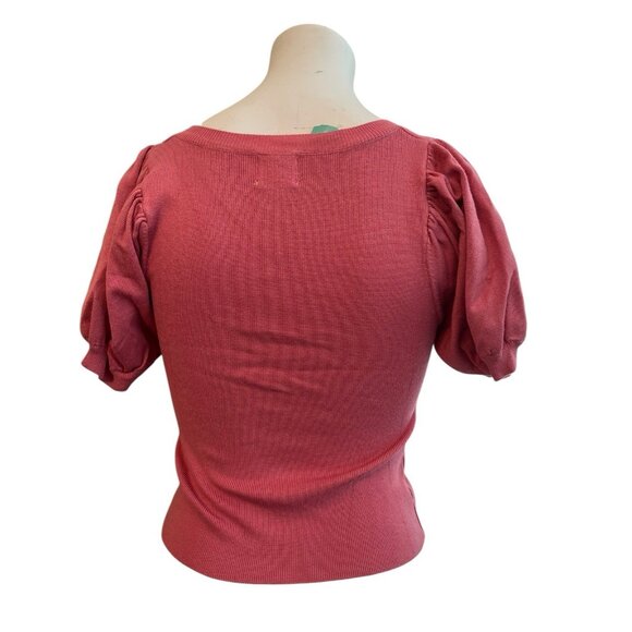 Ladies Small Medium Mauve Pink Ruched Knit Top Short Sleeve Shirt NWT Luna Ivy - Picture 4 of 7